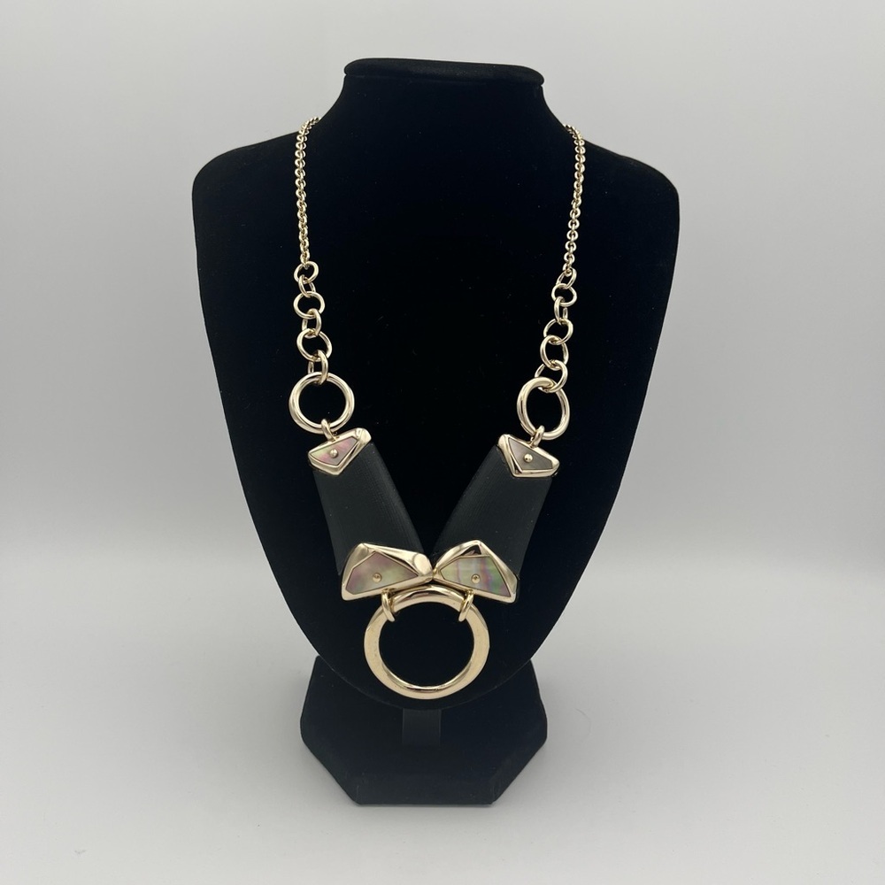 Retired - Alexis Bittar Gold Tone Lucite & Mother of Pearl Collar Necklace
